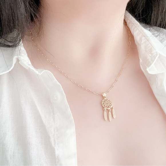 Gold filled Dreamcatcher Charm Necklace Link Chain Necklace Gold Chain Necklace - Picture 6 of 8
